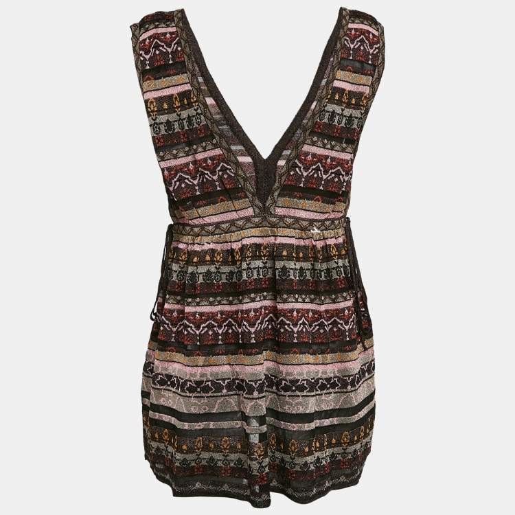 Pre Owned M Missoni Multicolor Patterned Lurex Knit V-Neck Top M
