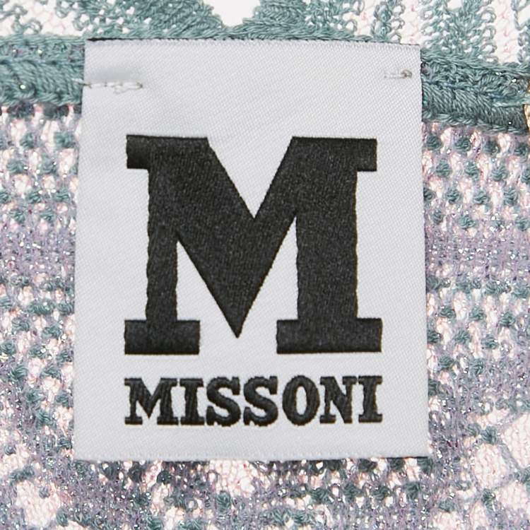 Pre Owned M Missoni Ice Blue Lurex Textured Knit V-Neck Top L