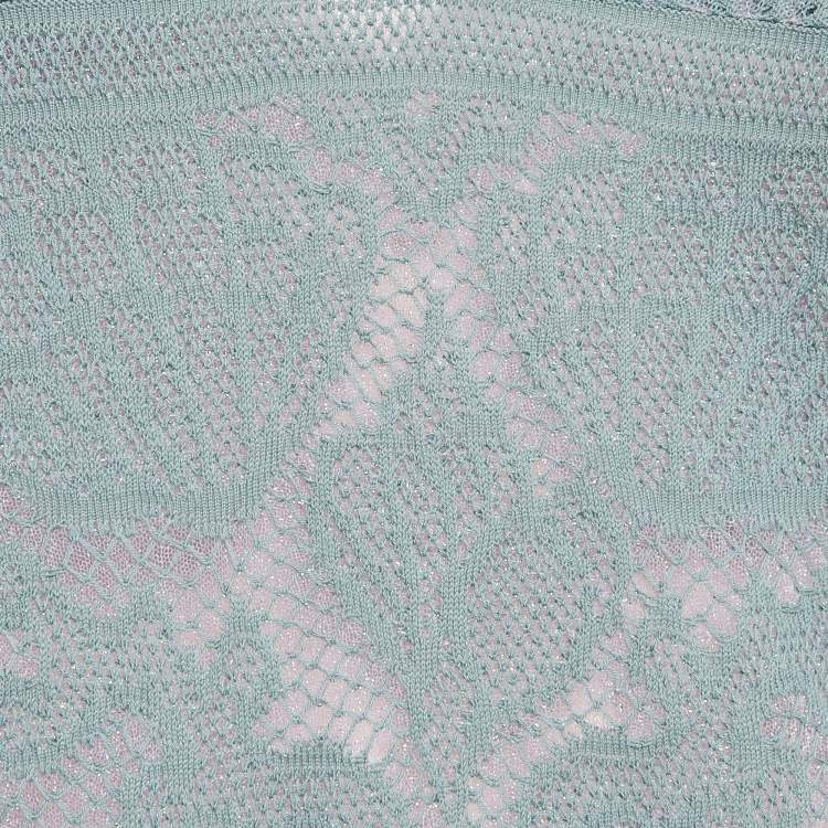 Pre Owned M Missoni Ice Blue Lurex Textured Knit V-Neck Top M