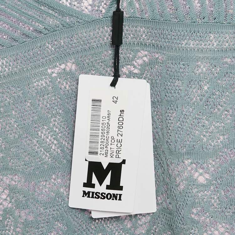 Pre Owned M Missoni Ice Blue Lurex Textured Knit V-Neck Top M