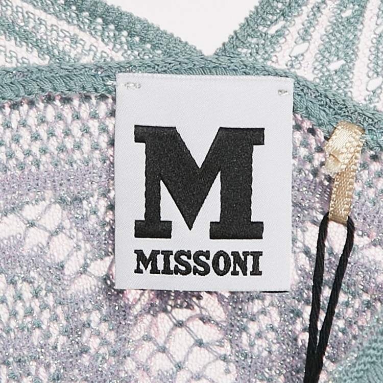 Pre Owned M Missoni Ice Blue Lurex Textured Knit V-Neck Top M