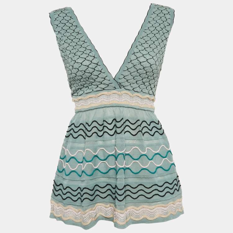 Pre Owned M Missoni Teal Blue Smocked Knit Sleeveless Top M