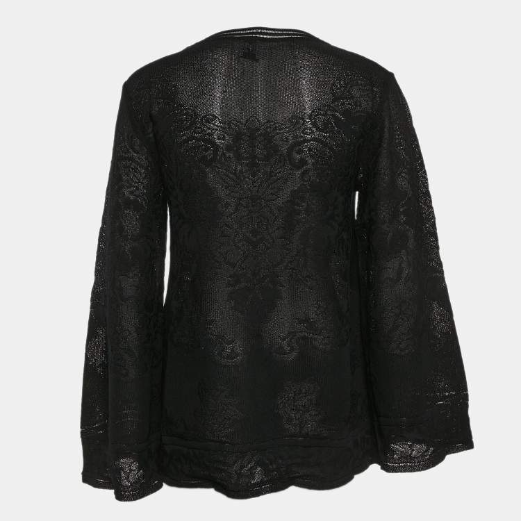 Pre Owned M Missoni Black Textured Knit Sheer Long Sleeve Top M