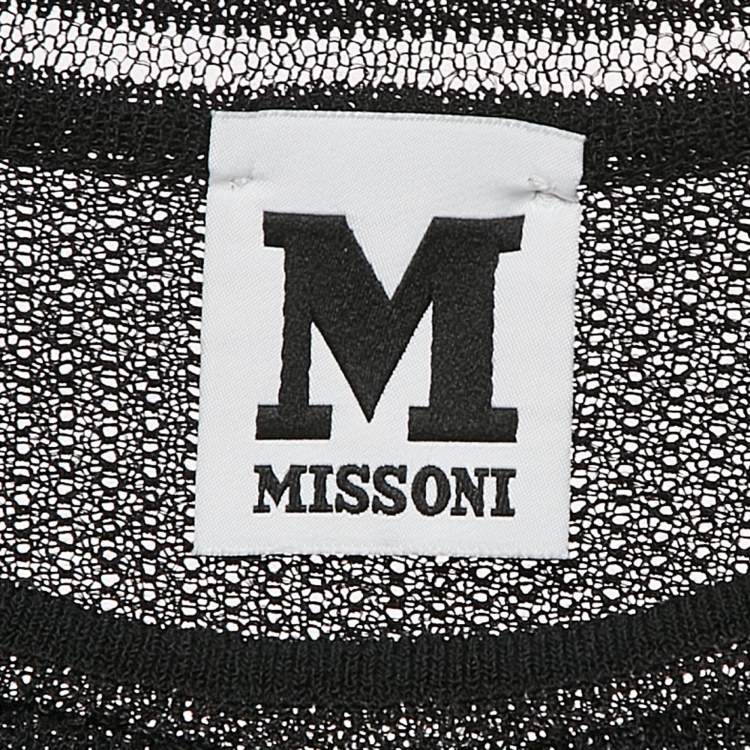 Pre Owned M Missoni Black Textured Knit Sheer Long Sleeve Top M