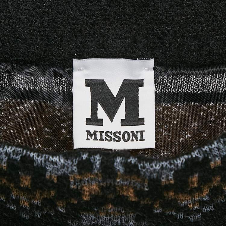 Pre Owned M Missoni Black Stripe Patterned Knit Midi Skirt M
