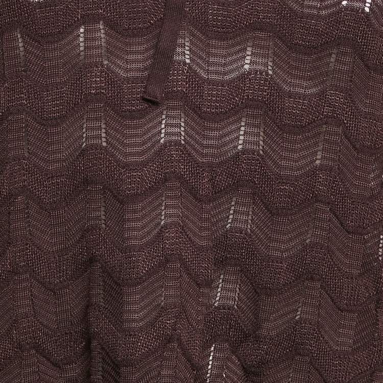 Pre Owned M Missoni Dark Purple Wavy Knit Long Sleeve Top S