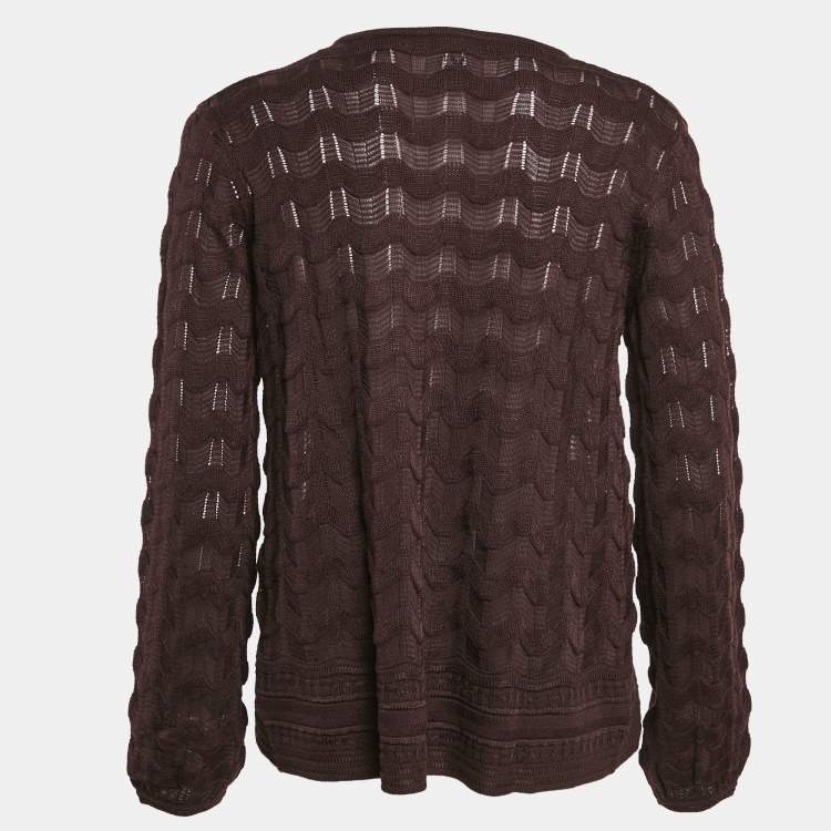 Pre Owned M Missoni Dark Purple Wavy Knit Long Sleeve Top S