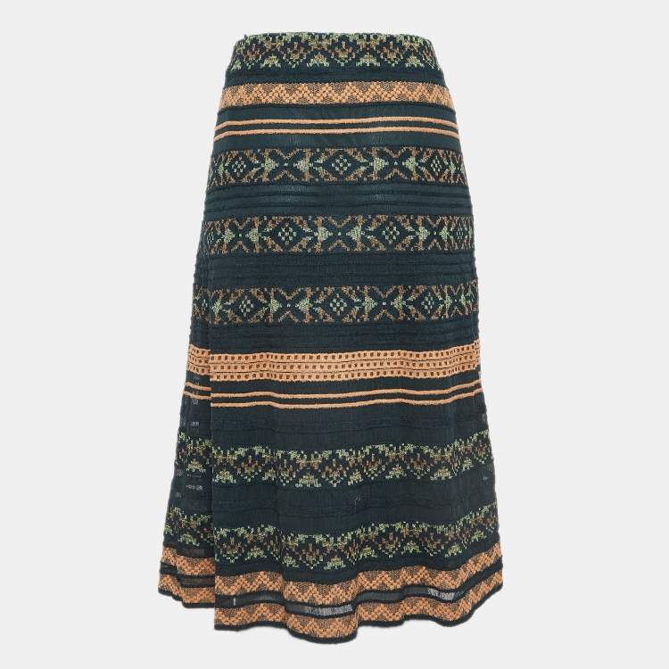Pre Owned M Missoni Green Stripe Patterned Knit Midi Skirt S