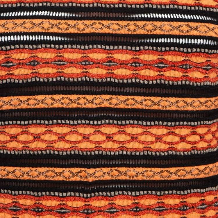 Pre Owned M Missoni Orange Stripe Patterned Knit Long Sleeve Top M
