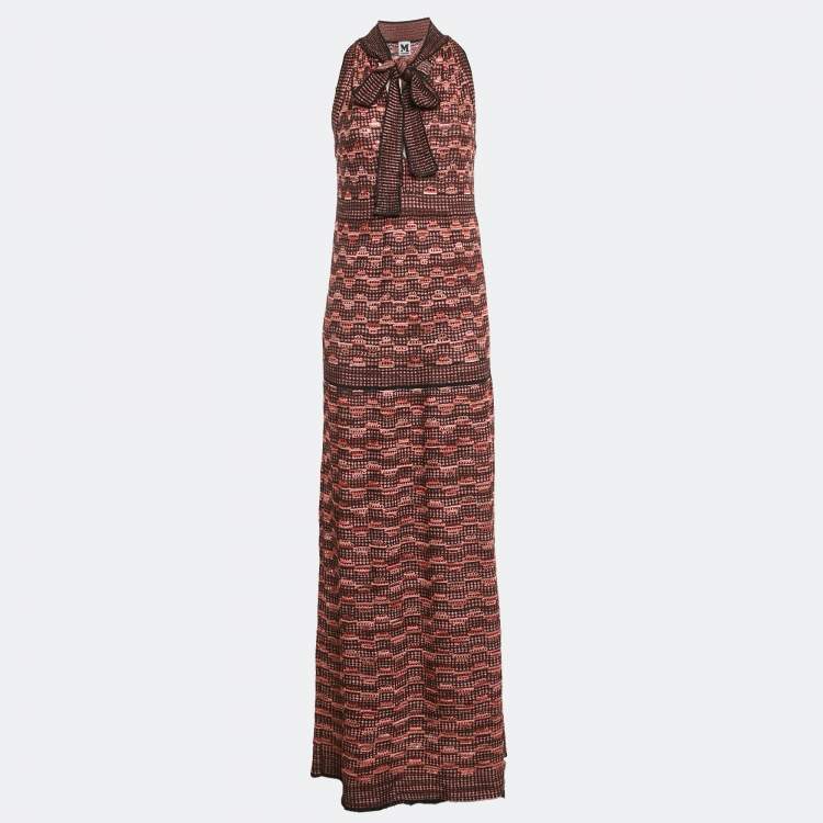 Pre Owned M Missoni Multicolor Patterned Lurex Knit Tie-Up Neck Sleeveless Dress S