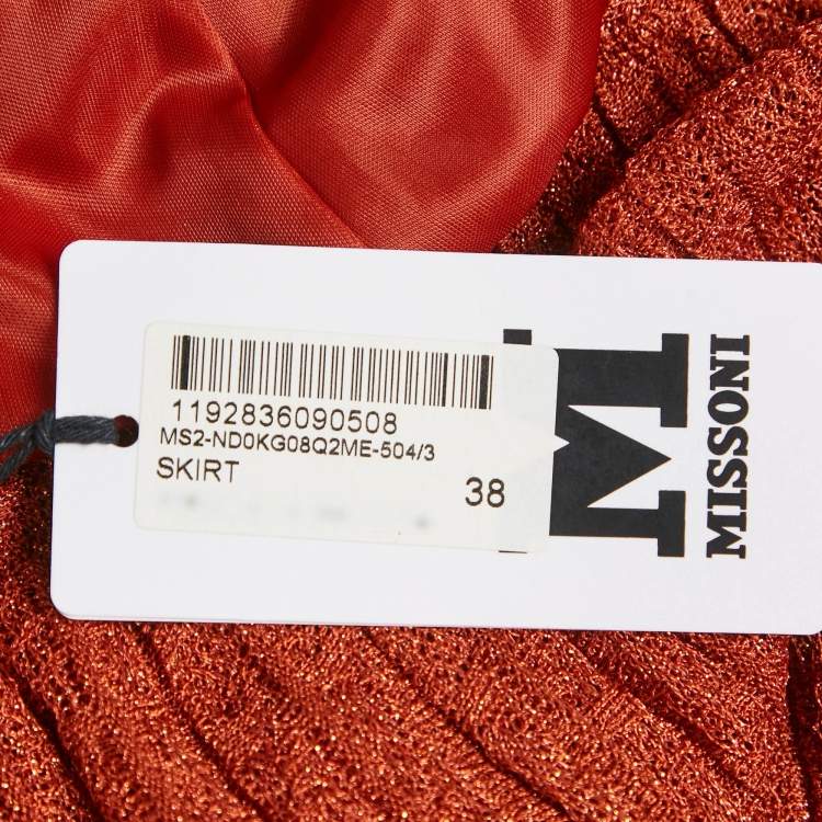 Pre Owned M Missoni Orange Lurex Knit Pleated Maxi Skirt S