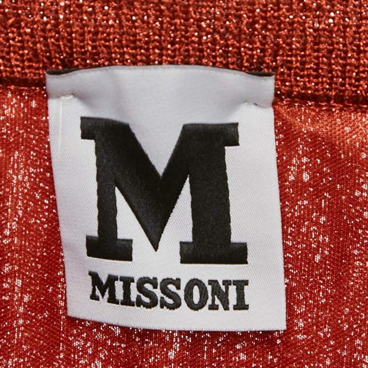 Pre Owned M Missoni Orange Lurex Knit Pleated Maxi Skirt S