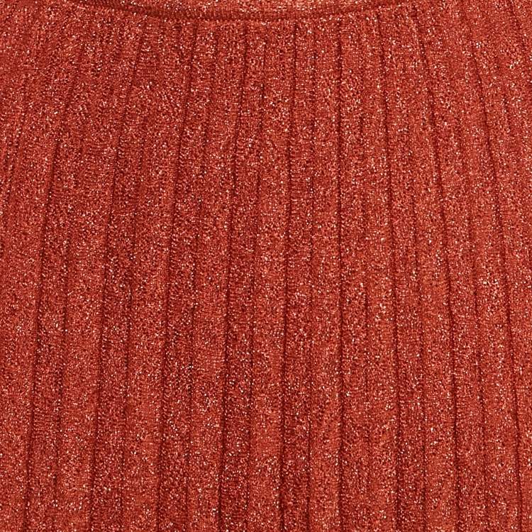 Pre Owned M Missoni Orange Lurex Knit Pleated Maxi Skirt S