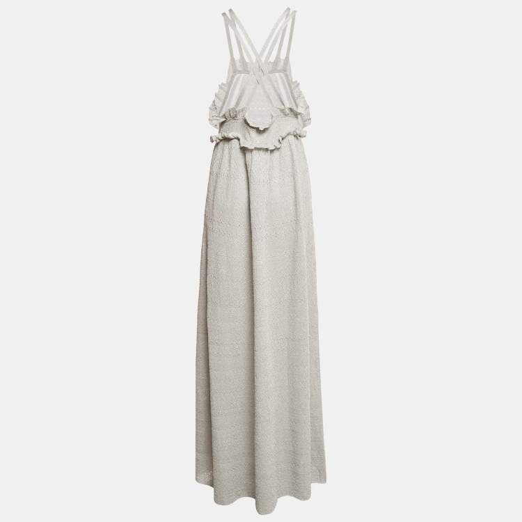 Pre Owned M Missoni Light Blue Patterned Lurex Knit Ruffled Sleeveless Dress L