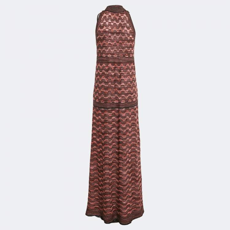 Pre Owned M Missoni Multicolor Patterned Lurex Knit Halter Neck Maxi Dress L