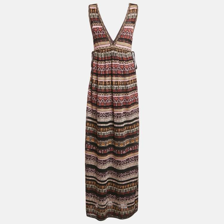 Pre Owned M Missoni Multicolor Patterned Lurex Knit V-Neck Sleeveless Long Dress M