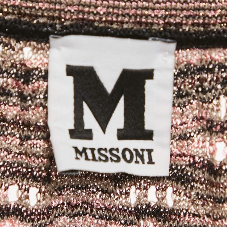 Pre Owned M Missoni Pink/Multicolor Patterned Lurex Knit Halter Neck Maxi Dress L