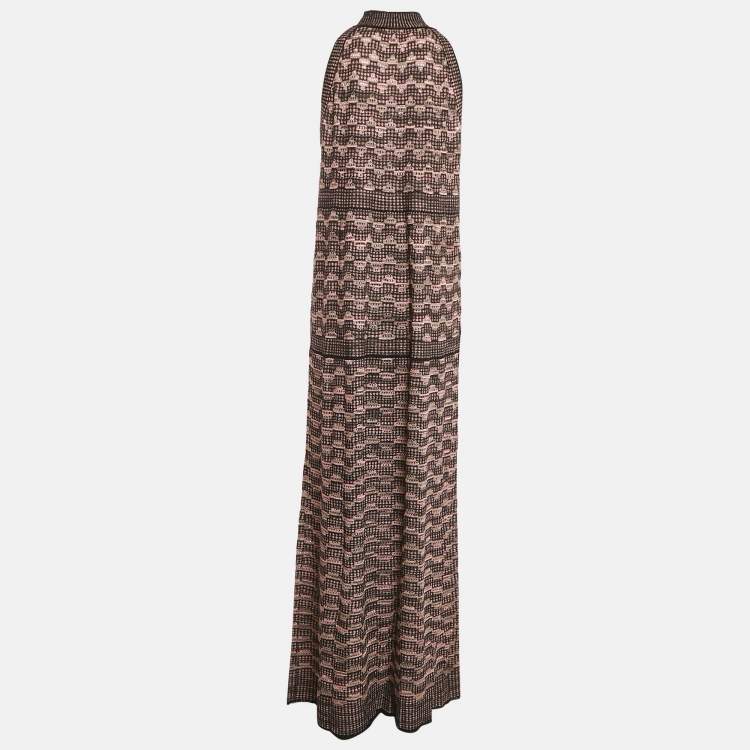 Pre Owned M Missoni Pink/Multicolor Patterned Lurex Knit Halter Neck Maxi Dress L