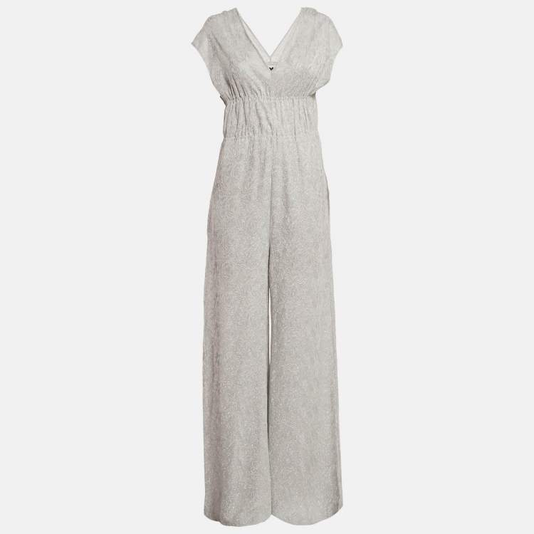 Pre Owned M Missoni Light Grey Patterned Lurex Knit Sleeveless Jumpsuit M