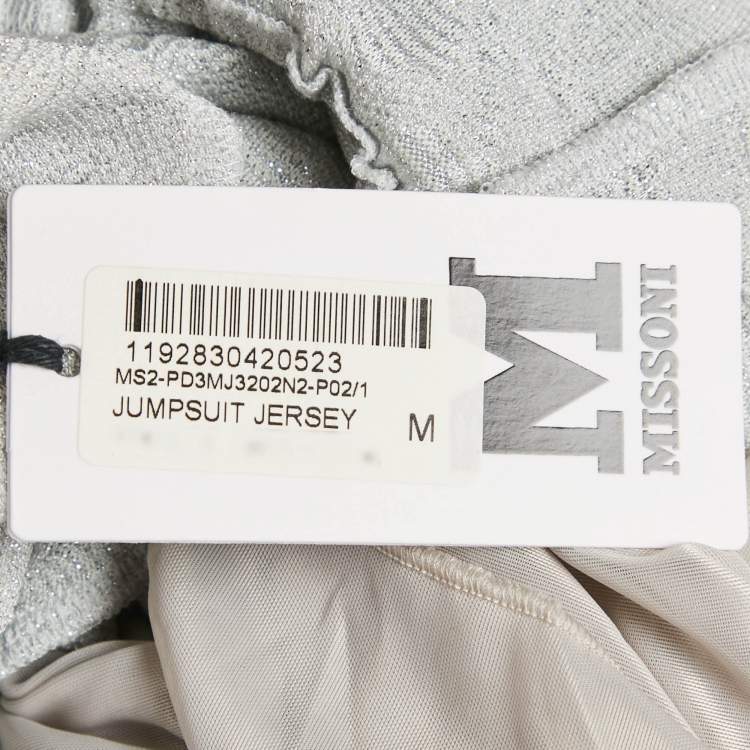 Pre Owned M Missoni Light Grey Patterned Lurex Knit Sleeveless Jumpsuit M