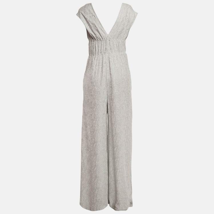 Pre Owned M Missoni Light Grey Patterned Lurex Knit Sleeveless Jumpsuit M
