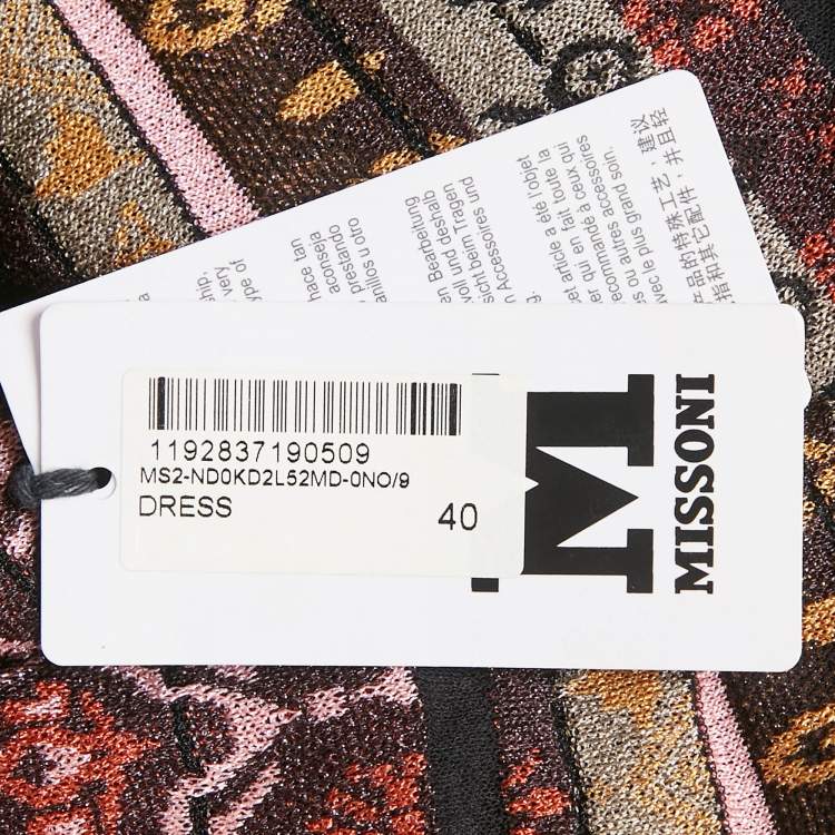 مملوكة مسبقًا M Missoni Multicolor Patterned Knit Lurex Knit Sleeveless V-Neck Dress L