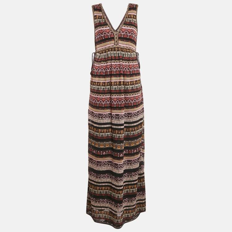 Pre Owned M Missoni Multicolor Patterned Knit Lurex Knit Sleeveless V-Neck Dress S
