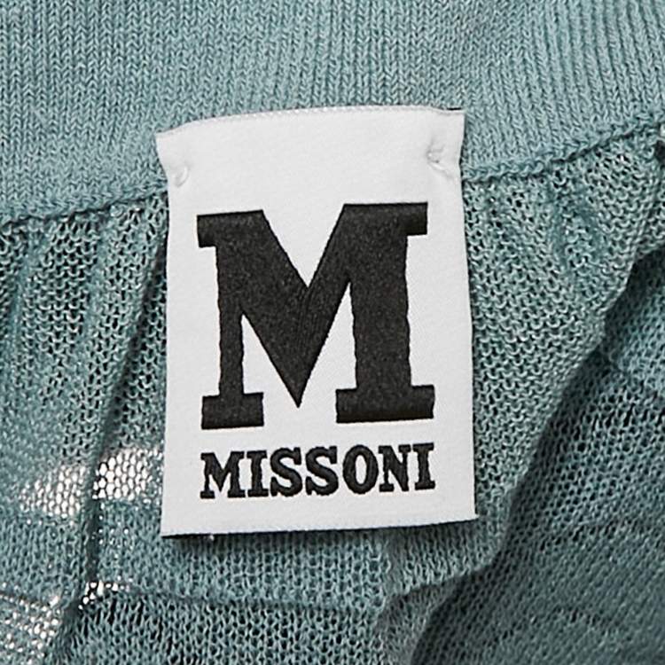 Pre Owned M Missoni Blue Smocked Knit V-Neck Top M