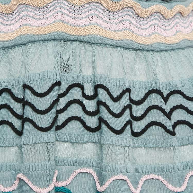 Pre Owned M Missoni Blue Smocked Knit V-Neck Top M