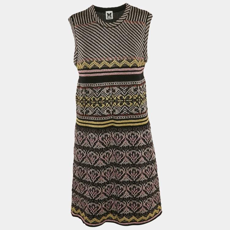 Pre Owned M Missoni Multicolor Patterned Lurex Knit Sleeveless Short Dress L