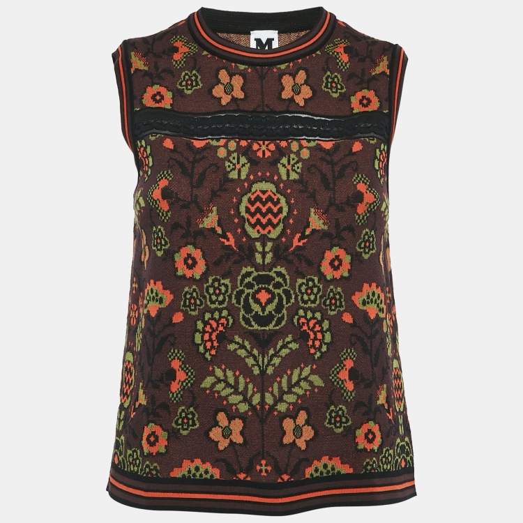 Pre Owned M Missoni  Burgundy/Multicolor Patterned Cotton Knit Sleeveless Top M