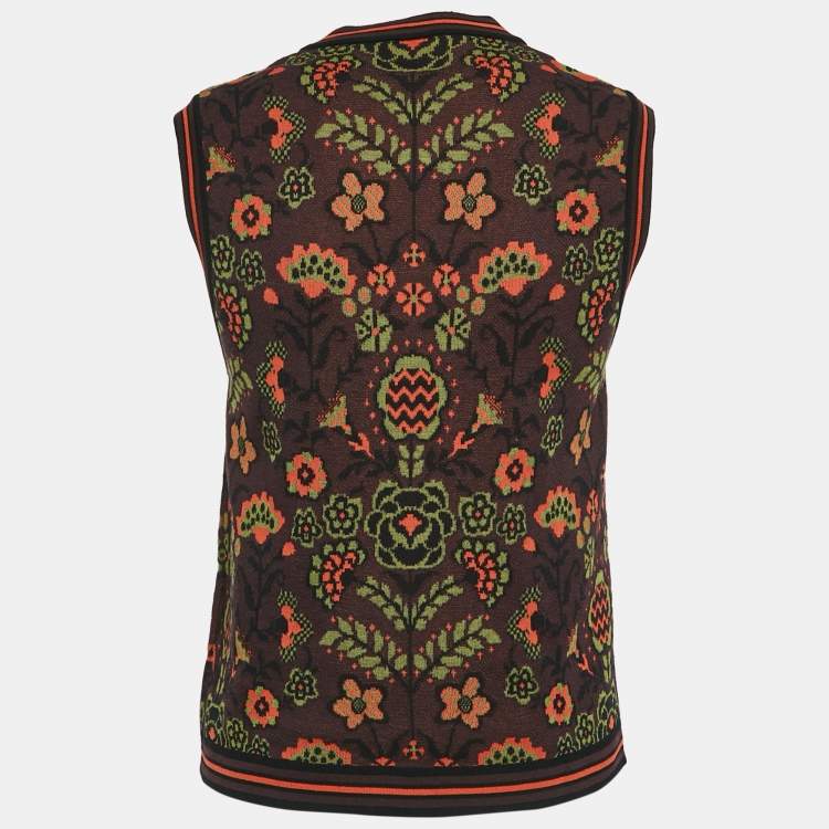 Pre Owned M Missoni  Burgundy/Multicolor Patterned Cotton Knit Sleeveless Top M