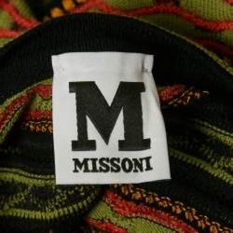 Pre Owned M Missoni Green/Multicolor Patterned Long Sleeve Top L