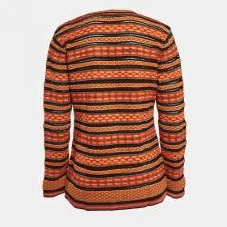 Pre Owned M Missoni Orange/Multicolor Patterned Knit Long Sleeve Top L