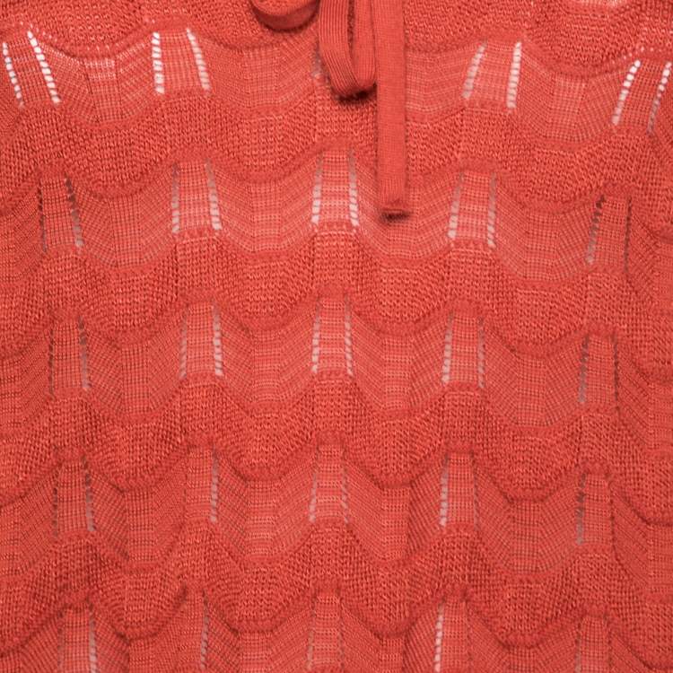 Pre Owned M Missoni Orange Wave Pattern Wool Blend Knit Long Sleeve Top M