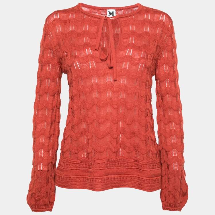 Pre Owned M Missoni Orange Wave Pattern Wool Blend Knit Long Sleeve Top M