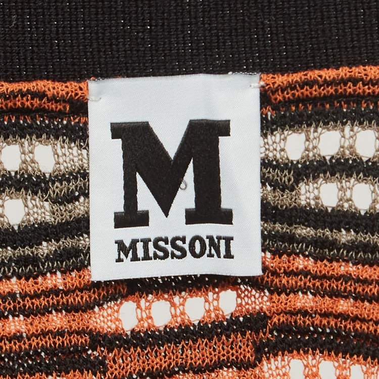 Pre Owned M Missoni Orange/Multicolor Patterned Knit Open Front Cardigan S