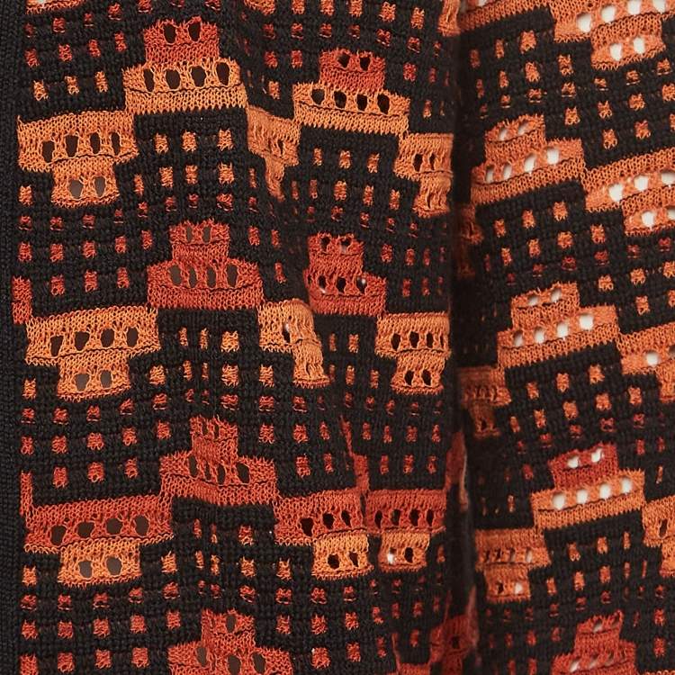 Pre Owned M Missoni Orange/Multicolor Patterned Knit Open Front Cardigan S
