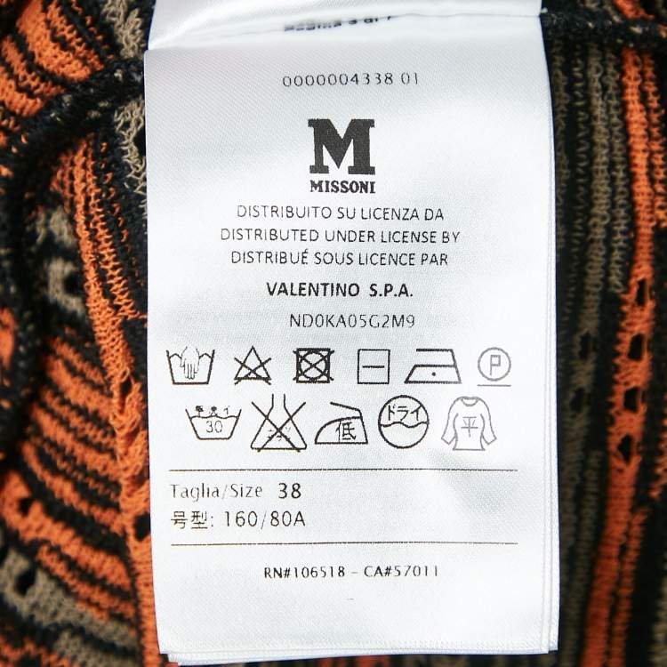 Pre Owned M Missoni Orange/Multicolor Patterned Knit Open Front Cardigan S