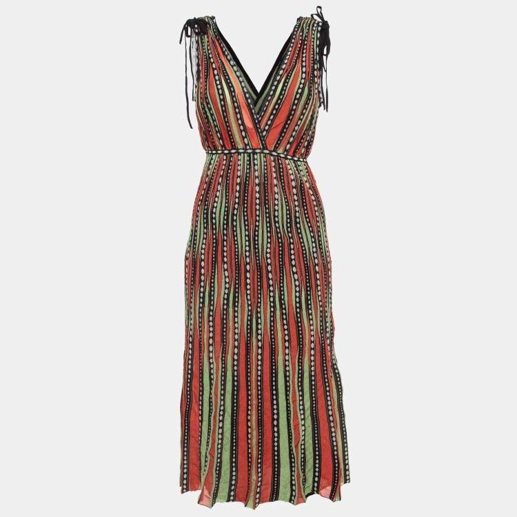 مملوكة مسبقًا M Missoni Green/Orange Alga and Bubble Pattern Knit Sleeveless Midi Dress S