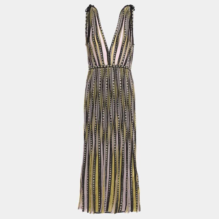 Pre Owned M Missoni Yellow/Black Alga and Bubble Pattern Knit Sleeveless Midi Dress M
