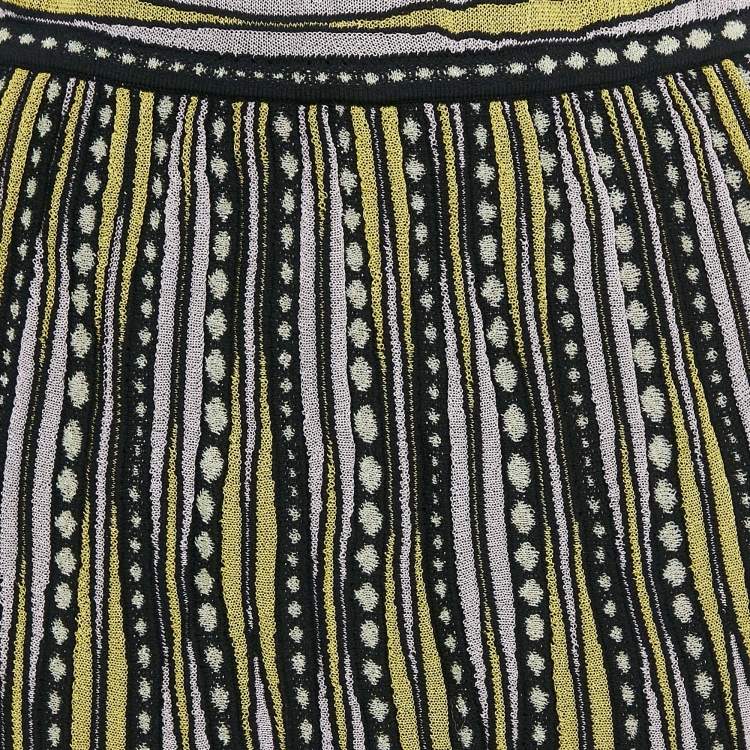 Pre Owned M Missoni Yellow/Black Patterned Lurex Knit Maxi Skirt S