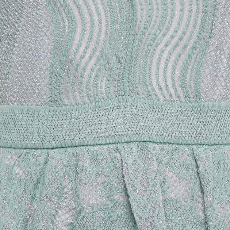 Pre Owned M Missoni Blue Shell Pattern Lurex Knit Flared Midi Dress M