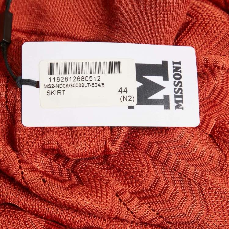 Pre Owned M Missoni Orange Patterned Knit Maxi Skirt M