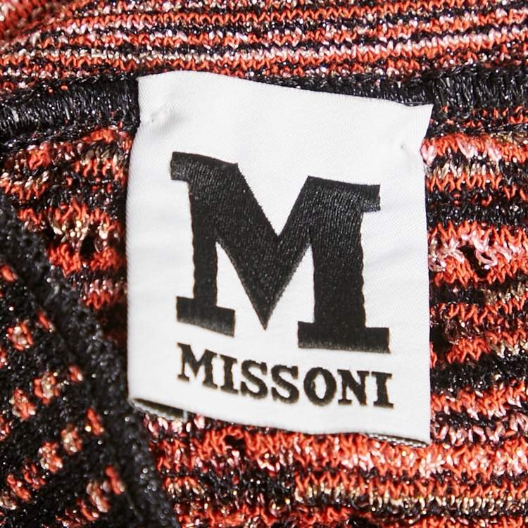 مملوكة مسبقًا M Missoni Multicolor Patterned Lurex Knit Tie-Up Neck Detail Maxi Dress M