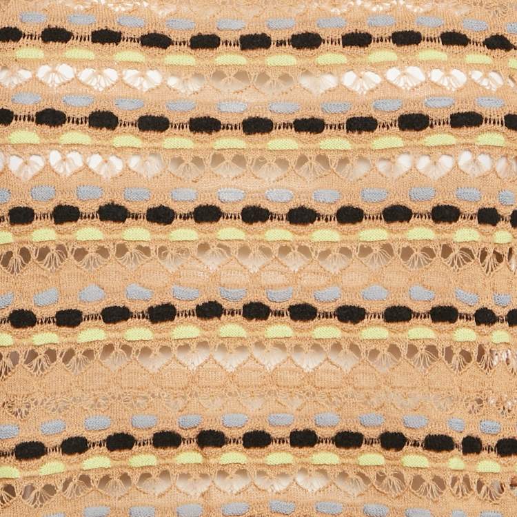 Pre Owned M Missoni Beige/Multicolor Pattern Knit Long Sleeve Top M