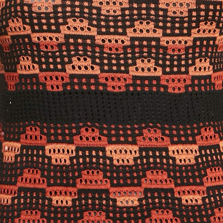 Pre Owned M Missoni Orange/Multicolor Patterned Knit Long Sleeve Midi Dress S