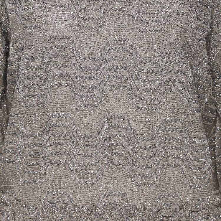 Pre Owned M Missoni Metallic Grey Lurex Knit Long Sleeve Pleated Tops M