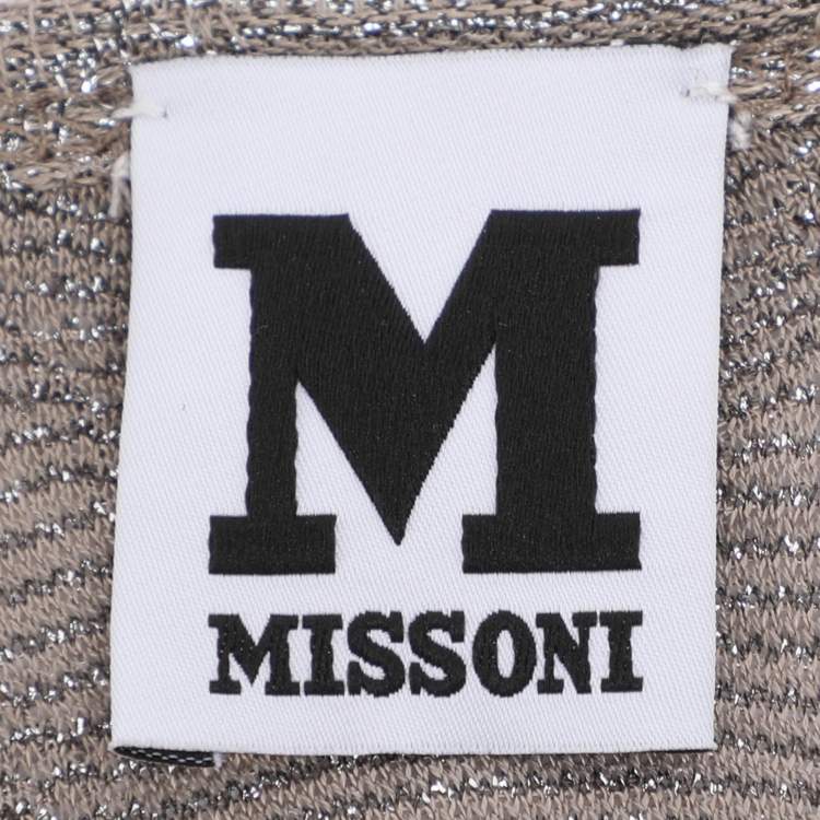 Pre Owned M Missoni Metallic Grey Lurex Knit Long Sleeve Pleated Tops M
