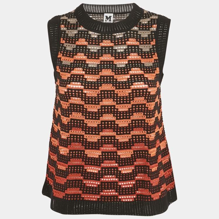 Pre Owned M Missoni Orange/Black Knit Sleeveless Top S